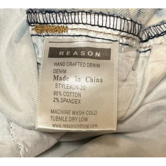 VTG Y2K REASON ACID WASH JEANS SZ 34 X 33 MOTO GRAPHIC PRINT ZIPPER POCKET MENS - Picture 6 of 8